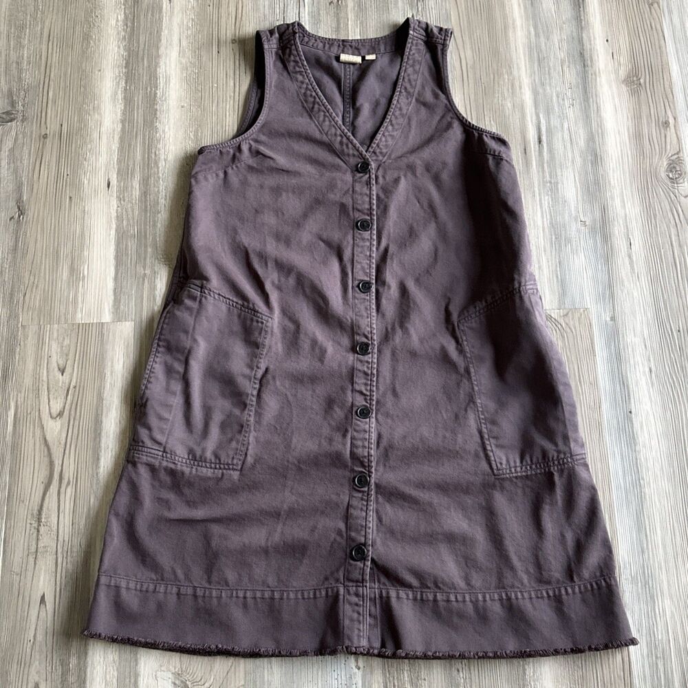 Gap Sleeveless V Neck A Line Dress Taupe Cotton/lyocell With Pockets Size Small